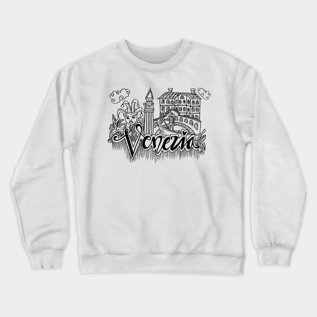 Hand Drawn Symbols Of Venezia Crewneck Sweatshirt by Handini _Atmodiwiryo